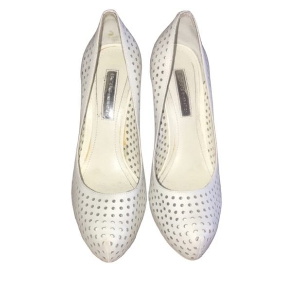 BCBGeneration Shoes - BCBGeneration White Leather Polka Holes High Heels Size 6